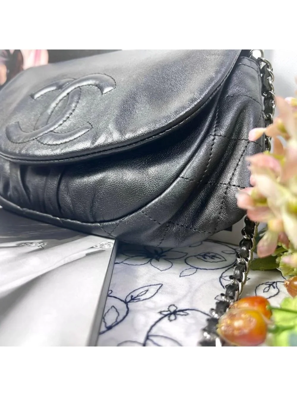 Chanel Half Moon Chain Shoulder Bag Black
